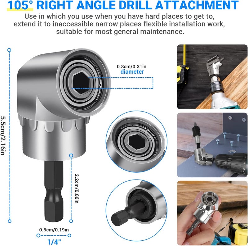 Grednfhat 32pcs Flexible Drill Bit Extension Set, Rotatable Joint Socket 1/4 3/8 1/2 Inch Hex Socket Adapter, 105°Right Angle Drill Attachmen, Bendable Screwdriver Kit with a Box (Black) - Image 4